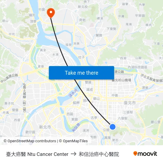 臺大癌醫 Ntu Cancer Center to 和信治癌中心醫院 map