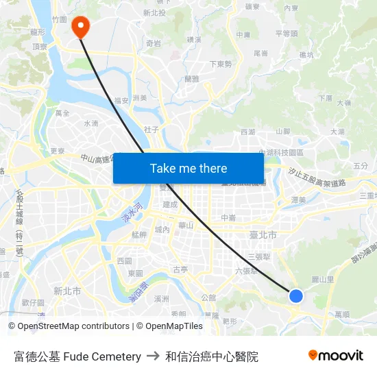 富德公墓 Fude Cemetery to 和信治癌中心醫院 map