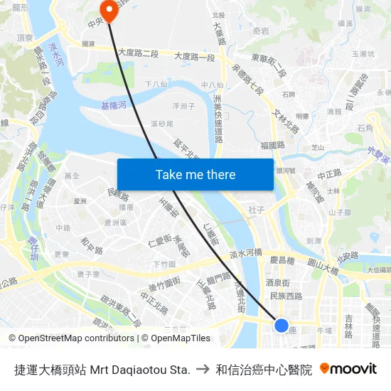 捷運大橋頭站 Mrt Daqiaotou Sta. to 和信治癌中心醫院 map