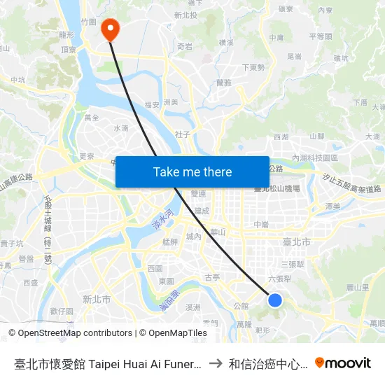 臺北市懷愛館 Taipei Huai Ai Funeral Parlor to 和信治癌中心醫院 map