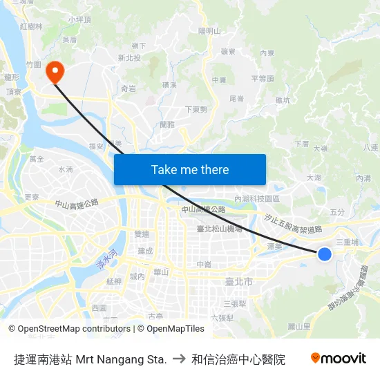 捷運南港站 Mrt Nangang Sta. to 和信治癌中心醫院 map