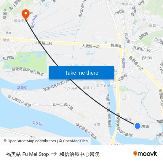 福美站 Fu Mei Stop to 和信治癌中心醫院 map