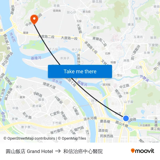 圓山飯店 Grand Hotel to 和信治癌中心醫院 map