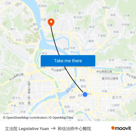 立法院 Legislative Yuan to 和信治癌中心醫院 map