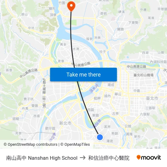 南山高中 Nanshan High School to 和信治癌中心醫院 map