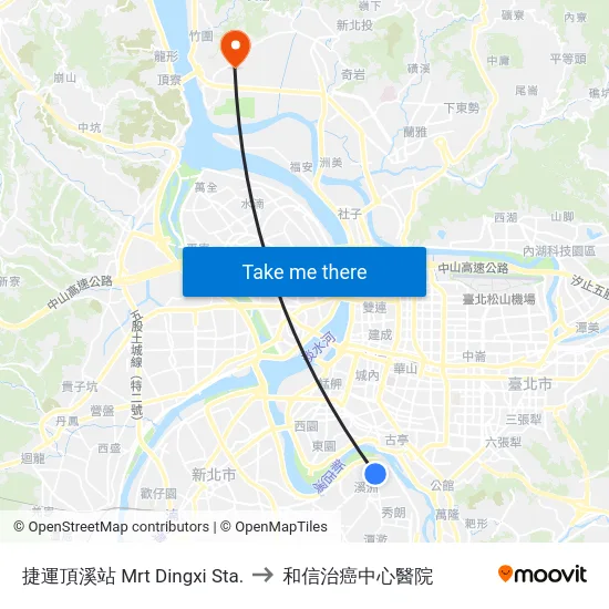 捷運頂溪站 Mrt Dingxi Sta. to 和信治癌中心醫院 map