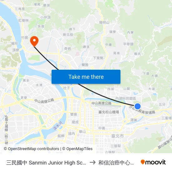 三民國中 Sanmin Junior High School to 和信治癌中心醫院 map