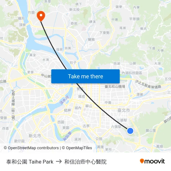泰和公園 Taihe Park to 和信治癌中心醫院 map