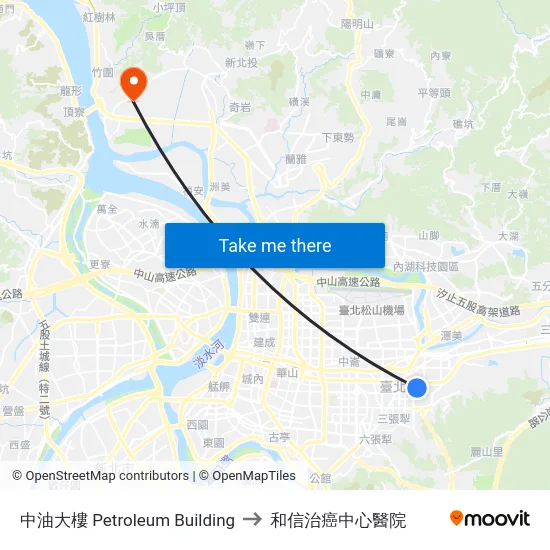 中油大樓 Petroleum Building to 和信治癌中心醫院 map