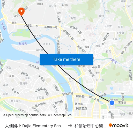 大佳國小 Dajia Elementary School to 和信治癌中心醫院 map
