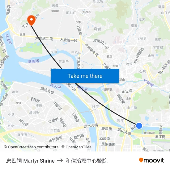 忠烈祠 Martyr Shrine to 和信治癌中心醫院 map