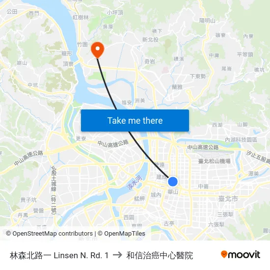 林森北路一 Linsen N. Rd. 1 to 和信治癌中心醫院 map