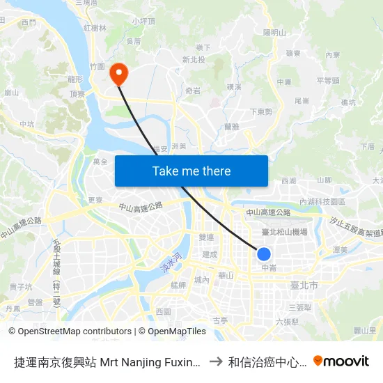 捷運南京復興站 Mrt Nanjing Fuxing Station to 和信治癌中心醫院 map