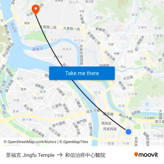 景福宮 Jingfu Temple to 和信治癌中心醫院 map