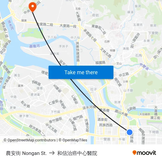 農安街 Nongan St. to 和信治癌中心醫院 map