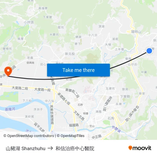 山豬湖 Shanzhuhu to 和信治癌中心醫院 map