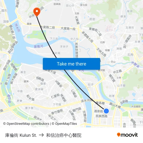 庫倫街 Kulun St. to 和信治癌中心醫院 map