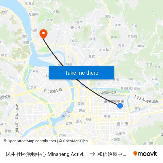 民生社區活動中心 Minsheng Activity Center to 和信治癌中心醫院 map