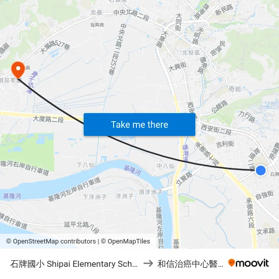 石牌國小 Shipai Elementary School to 和信治癌中心醫院 map