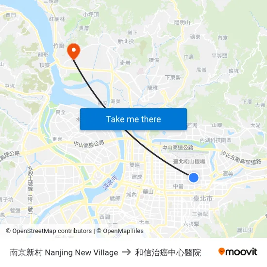 南京新村 Nanjing New Village to 和信治癌中心醫院 map