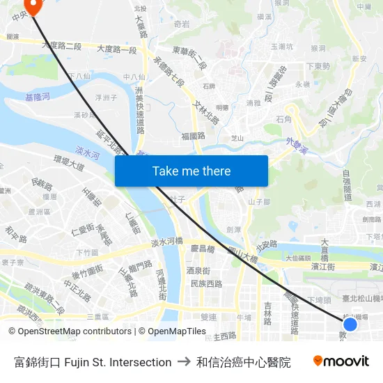 富錦街口 Fujin St. Intersection to 和信治癌中心醫院 map