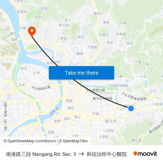 南港路三段 Nangang Rd. Sec. 3 to 和信治癌中心醫院 map