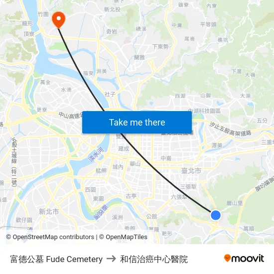 富德公墓 Fude Cemetery to 和信治癌中心醫院 map
