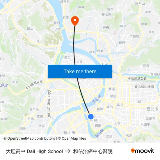 大理高中 Dali High School to 和信治癌中心醫院 map