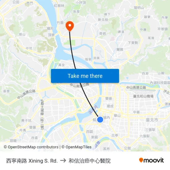 西寧南路 Xining S. Rd. to 和信治癌中心醫院 map