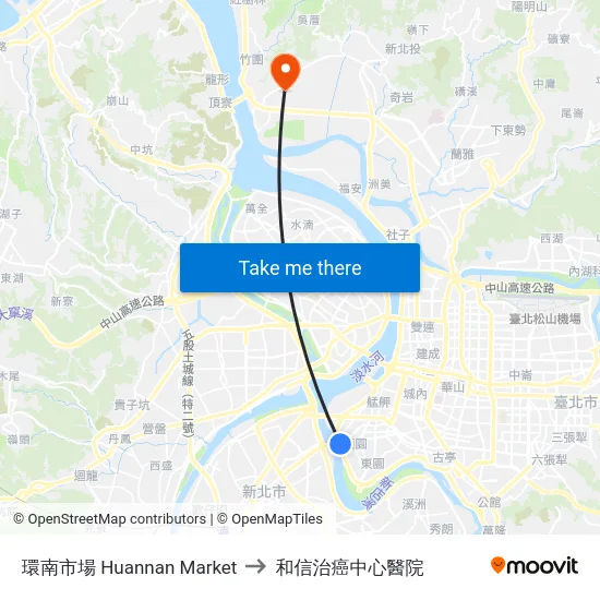 環南市場 Huannan Market to 和信治癌中心醫院 map