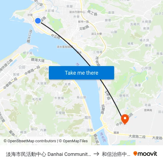 淡海市民活動中心 Danhai Community Activity Center to 和信治癌中心醫院 map