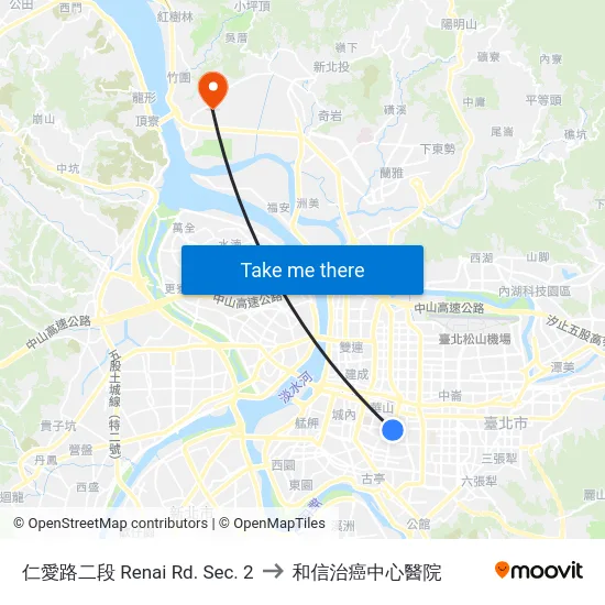 仁愛路二段 Renai Rd. Sec. 2 to 和信治癌中心醫院 map
