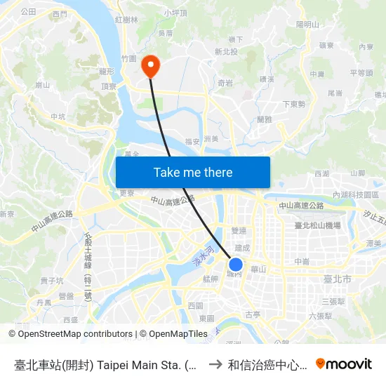 臺北車站(開封) Taipei Main Sta. (Kaifeng) to 和信治癌中心醫院 map