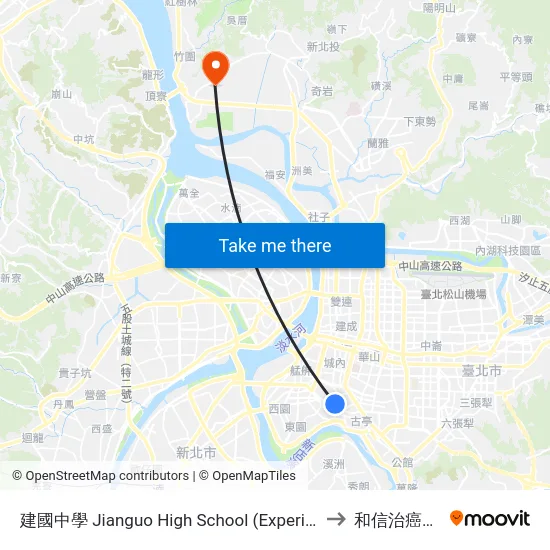 建國中學 Jianguo High School (Experimental Primary School) to 和信治癌中心醫院 map