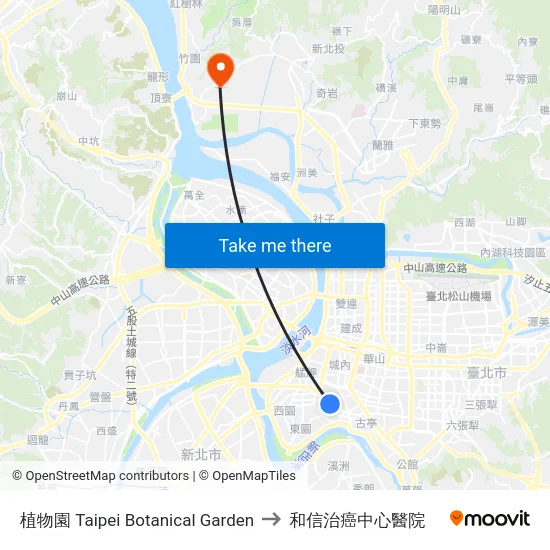 植物園 Taipei Botanical Garden to 和信治癌中心醫院 map