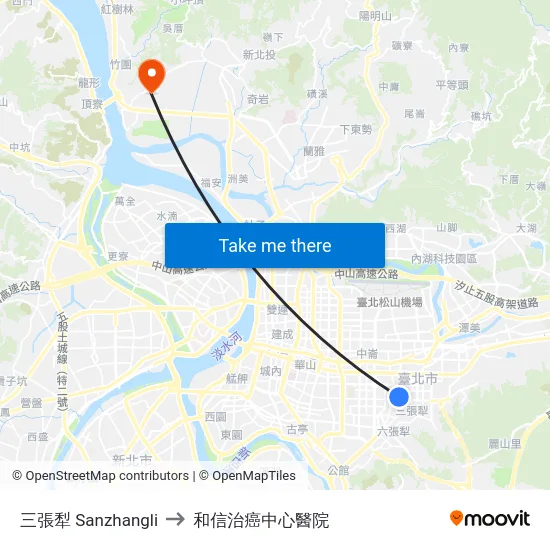 三張犁 Sanzhangli to 和信治癌中心醫院 map