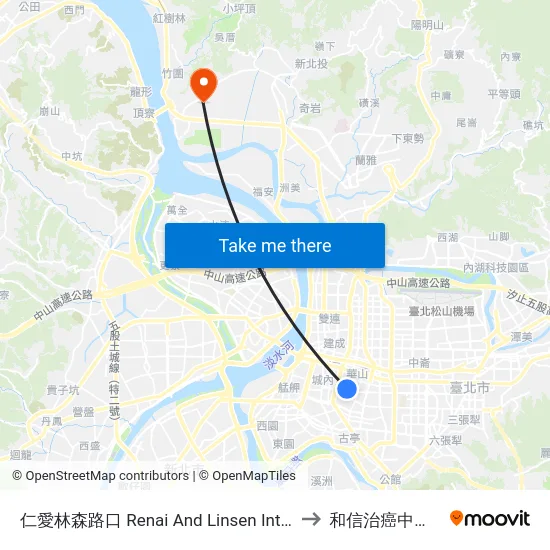 仁愛林森路口 Renai And Linsen Intersection to 和信治癌中心醫院 map
