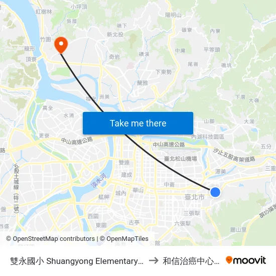 雙永國小 Shuangyong Elementary School to 和信治癌中心醫院 map