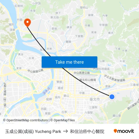 玉成公園(成福) Yucheng Park to 和信治癌中心醫院 map