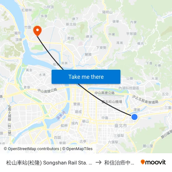 松山車站(松隆) Songshan Rail Sta. (Songlong) to 和信治癌中心醫院 map
