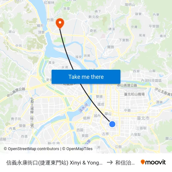 信義永康街口(捷運東門站) Xinyi & Yongkang Intersection (Mrt Dongmen Sta.) to 和信治癌中心醫院 map