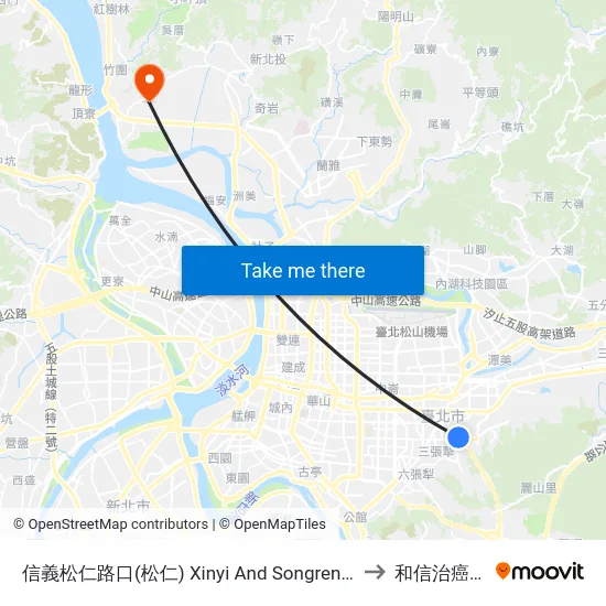 信義松仁路口(松仁) Xinyi And Songren Rd. Intersection (Songren) to 和信治癌中心醫院 map