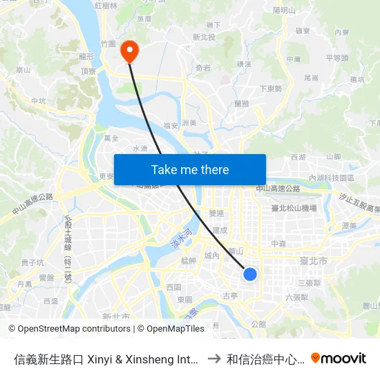 信義新生路口 Xinyi & Xinsheng Intersection to 和信治癌中心醫院 map