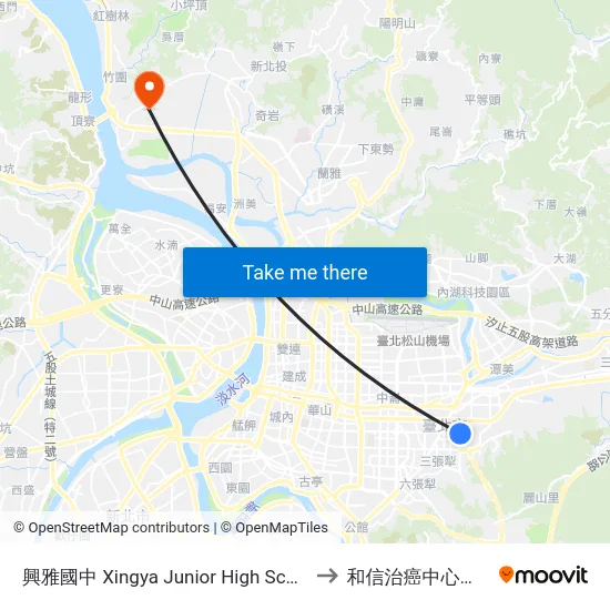 興雅國中 Xingya Junior High School to 和信治癌中心醫院 map