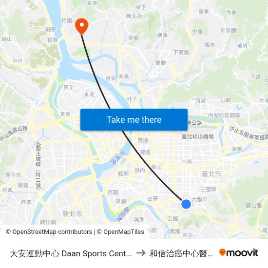 大安運動中心 Daan Sports Center to 和信治癌中心醫院 map