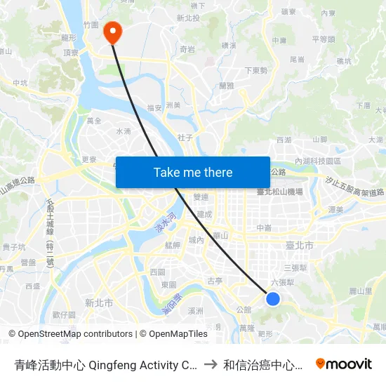 青峰活動中心 Qingfeng Activity Center to 和信治癌中心醫院 map