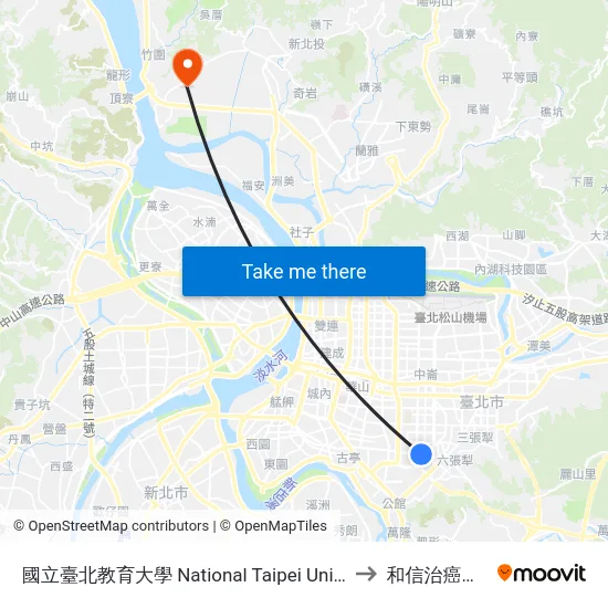 國立臺北教育大學 National Taipei University Of Education to 和信治癌中心醫院 map