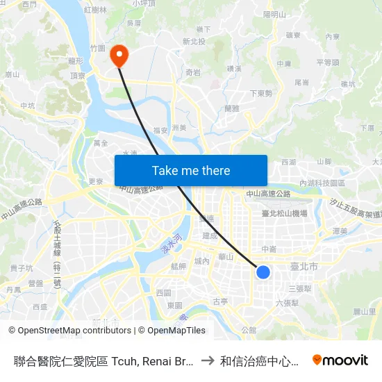 聯合醫院仁愛院區 Tcuh, Renai Branch to 和信治癌中心醫院 map