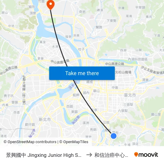 景興國中 Jingxing Junior High School to 和信治癌中心醫院 map