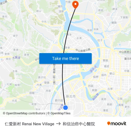 仁愛新村 Renai New Village to 和信治癌中心醫院 map
